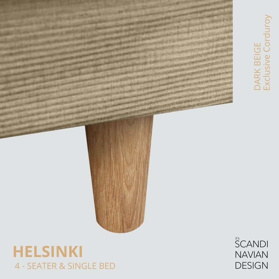 HELSINKI 4 - seater sofa/single bed Exclusive Corduroy, Dark Beige removable & washable covers - Scandinavian Stories by Marton