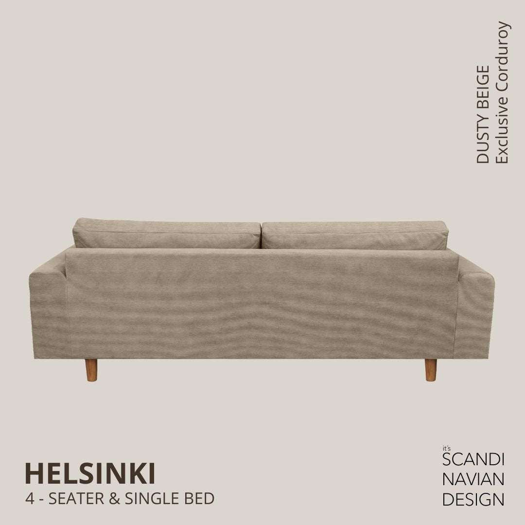 HELSINKI 4 - seater sofa/single bed, Exclusive Corduroy, Dusty Beige removable & washable - Scandinavian Stories by Marton