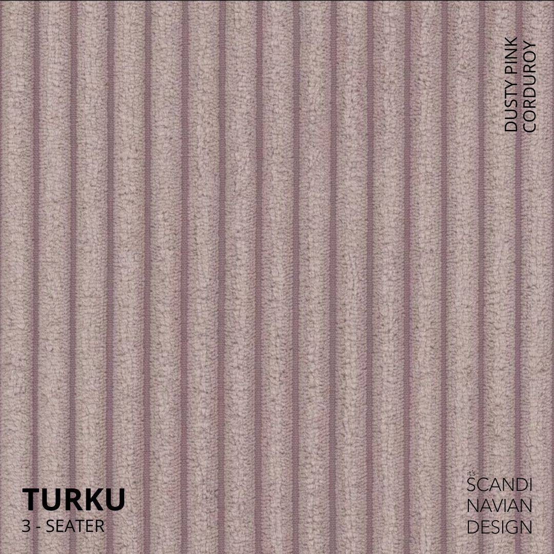 LUND 3 - seater Sofa, Dusty Pink Corduroy, removable & washable cover - Scandinavian Stories by Marton