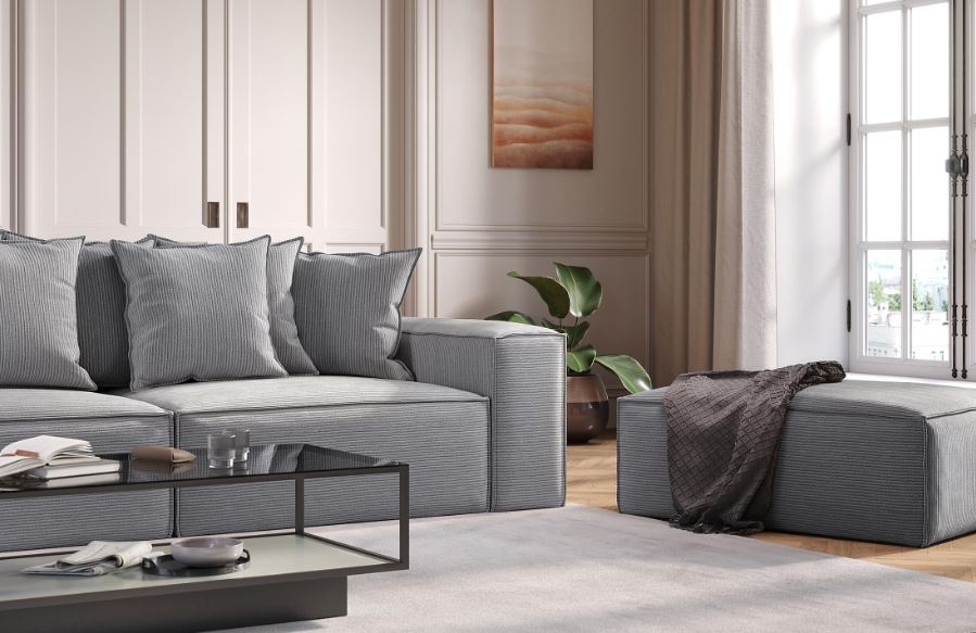 ASTRID L-shaped Sofa, exclusive Corduroy, Concrete removable & washable covers - Scandinavian Stories by Marton