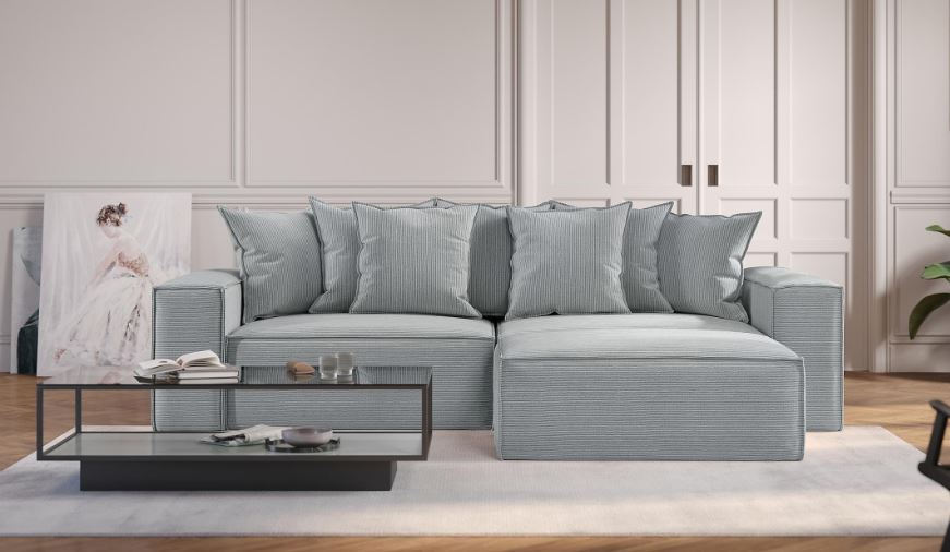 ASTRID L-shaped Sofa, exclusive Corduroy, Concrete removable & washable covers - Scandinavian Stories by Marton